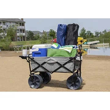 MacSports Folding Beach Wagon with Side Table - Light Gray