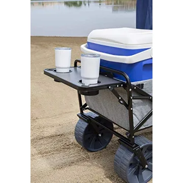 MacSports Folding Beach Wagon with Side Table - Light Gray