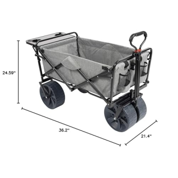 MacSports Folding Beach Wagon with Side Table - Light Gray
