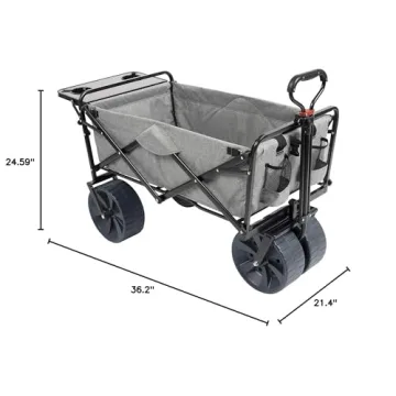MacSports Folding Beach Wagon with Side Table - Light Gray