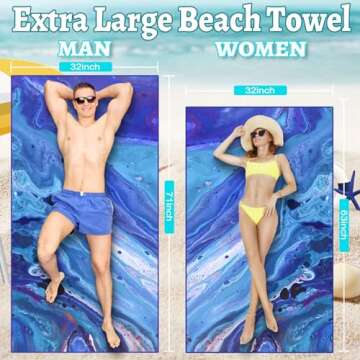 Microfiber Quick Dry Beach Towel – Lightweight Sand Free Oversized X-Large Towel Accessories Trave...