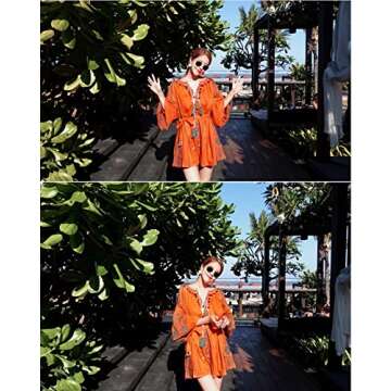 R.Vivimos® Women's Tassel Embroidered Short Dresses with Belt Orange
