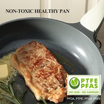 PRICUSIS Nonstick Ceramic Frying Pan, 8/10/12 Inch Non Toxic Nonstick Pan Skillet, Healthy Egg Pan Nonstick Omelet Pan Chef's Pan, PTFE PFOA & PFAS Free, Induction Compatible (8-Inch, Gray)