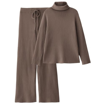 LILLUSORY Women 2 Piece Outfits Winter Clothes Turleneck Sweater Matching Lounge Sets Wide Leg Pants...