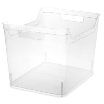 Sterilite Wide Shelf Bin with Handles, Plastic Storage Container for Organizing Shelving, Closet, Pantry, and Countertops, Clear, 6-Pack