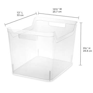 Sterilite Wide Shelf Bin with Handles, Plastic Storage Container for Organizing Shelving, Closet, Pantry, and Countertops, Clear, 6-Pack