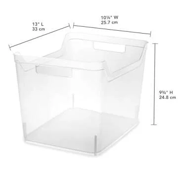 Sterilite Wide Shelf Bin with Handles, Plastic Storage Container for Organizing Shelving, Closet, Pantry, and Countertops, Clear, 6-Pack