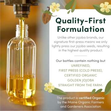 HobaCare 100% Pure, Unrefined Organic Jojoba Oil for Skin & Nails - Moisturizing Body Oil & Face Moisturizer for Dry Skin - Natural Treatment for Hair & Beard Care (8.45 fl oz)