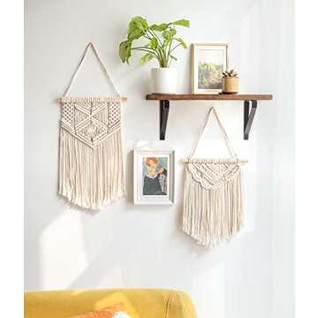 Mkono 2 Pcs Macrame Wall Hanging Boho Wall Art Decor Woven Chic Bohemian Room Decor for Bedroom Nursery Living Room Dorm Apartment, Small Size 13" L x 10" W and 16" L x 10" W