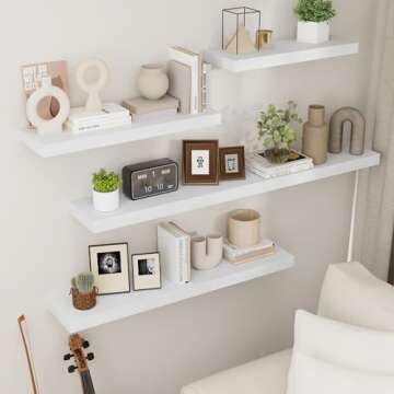 White Floating Shelves for Wall, Wooden Shelves for Wall Set of 3, Modern White Shelves for Bedroom ...