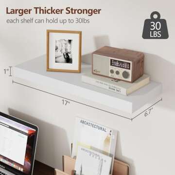 White Floating Shelves for Wall, Wooden Shelves for Wall Set of 3, Modern White Shelves for Bedroom Living Room Bathroom Kitchen, Shelves for Wall Decor Storage - White