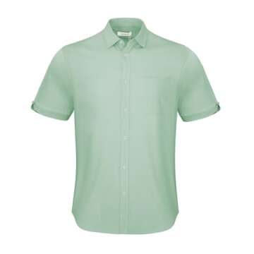 JEKAOYI Button Down Short Sleeve Linen Shirts for Men Summer Casual Cotton Spread Collar Beach Shirts Mint Green