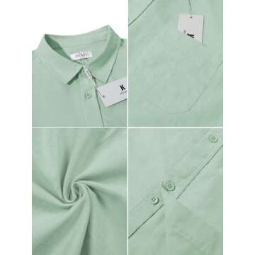 JEKAOYI Button Down Short Sleeve Linen Shirts for Men Summer Casual Cotton Spread Collar Beach Shirts Mint Green