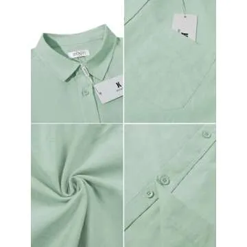 JEKAOYI Button Down Short Sleeve Linen Shirts for Men Summer Casual Cotton Spread Collar Beach Shirts Mint Green