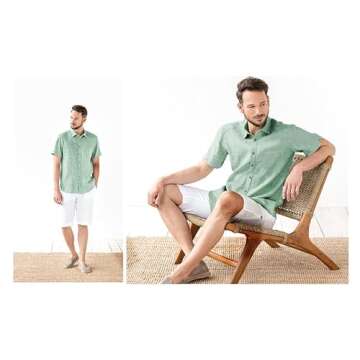 JEKAOYI Button Down Short Sleeve Linen Shirts for Men Summer Casual Cotton Spread Collar Beach Shirts Mint Green