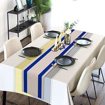 Linen Israel Flag Table Runner Jewish Table Decoration for Passover Rosh Hashanah Sukkot Sukkah Kitc...
