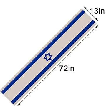 Linen Israel Flag Table Runner Jewish Table Decoration for Passover Rosh Hashanah Sukkot Sukkah Kitchen Dinning Room Party Decor (13" x 72")