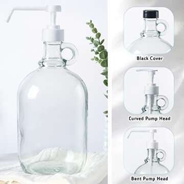 Half Gallon Glass Pump Dispenser Bottle 64 Ounce Large Jug with Pump for Laundry Detergent Soap Fabric Softener Syrup Juice Liquid, Large Glass Dispenser Container for Kitchen, Laundry