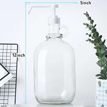 Half Gallon Glass Pump Dispenser Bottle 64 Ounce Large Jug with Pump for Laundry Detergent Soap Fabric Softener Syrup Juice Liquid, Large Glass Dispenser Container for Kitchen, Laundry