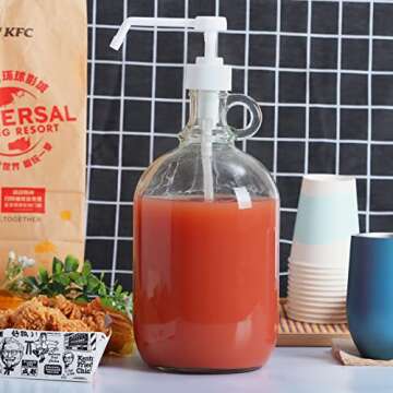 Half Gallon Glass Pump Dispenser Bottle 64 Ounce Large Jug with Pump for Laundry Detergent Soap Fabric Softener Syrup Juice Liquid, Large Glass Dispenser Container for Kitchen, Laundry