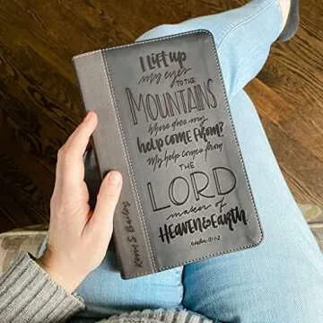 Hand Lettered and Laser Engraved NIV Black/Gray Leathersoft Bible, Custom Name Engraving Available, ...