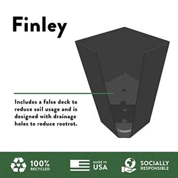 Bloem Tall Finley Tapered Square Planter: 20" - Black - Matte Textured Finish, 100% Recycled Plastic Pot, for Indoor and Outdoor Use, Gardening, 5 Gallon Capacity