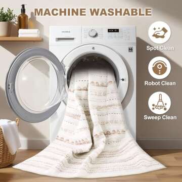 Area Rug Living Room Rugs: 5x7 Washable Boho Large Neutral Farmhouse Soft Moroccan Stain Resistant I...