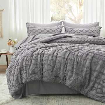 Anluoer Queen Comforter Set 7 Pieces, Grey Tufted Bed in a Bag with comforters and Sheets, All Seaso...
