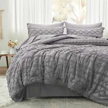 Anluoer Queen Comforter Set 7 Pieces, Grey Tufted Bed in a Bag with comforters and Sheets, All Seaso...