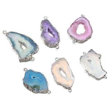 Natural Agate Geode Crystal Druzy Connectors Pearl Links Jewelry Connectors Charms DIY for Necklace ...