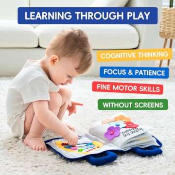 Jollybaby Baby Soft Busy Books -My Quiet Book, Travel Toy & Montessori Sensory Educational, 10 Presc...