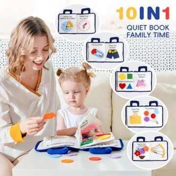 Jollybaby Baby Soft Busy Books -My Quiet Book, Travel Toy & Montessori Sensory Educational, 10 Preschool Learning Activities for 1 2 3 Year Old Toddlers Boy Girl(Blue)