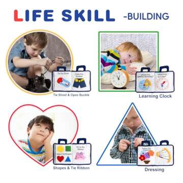 Jollybaby Baby Soft Busy Books -My Quiet Book, Travel Toy & Montessori Sensory Educational, 10 Preschool Learning Activities for 1 2 3 Year Old Toddlers Boy Girl(Blue)