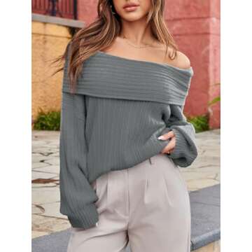 Saodimallsu Womens Off The Shoulder Sweater Top Oversized 2024 Fall Batwing Boat Neck Knit Sexy Casual Pullover Grey
