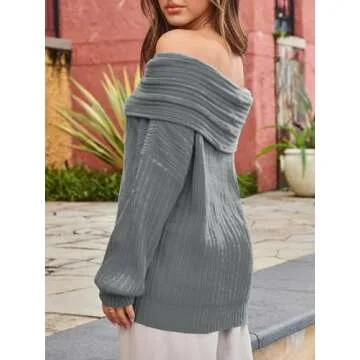 Saodimallsu Womens Off The Shoulder Sweater Top Oversized 2024 Fall Batwing Boat Neck Knit Sexy Casual Pullover Grey