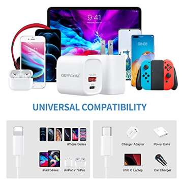 USB C 20W PD Fast Charger with Dual Ports & Cable