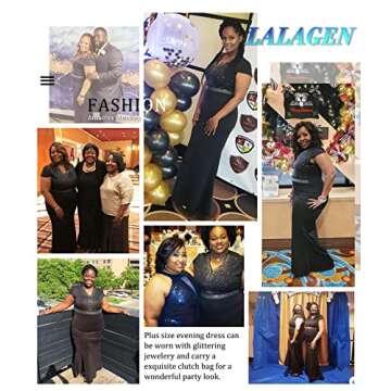 LALAGEN Women's Short Sleeve Rhinestone Plus Size Long Cocktail Evening Dress Black XL