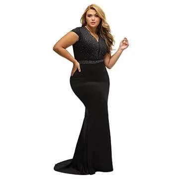 LALAGEN Women's Plus Size Rhinestone Evening Dress Black