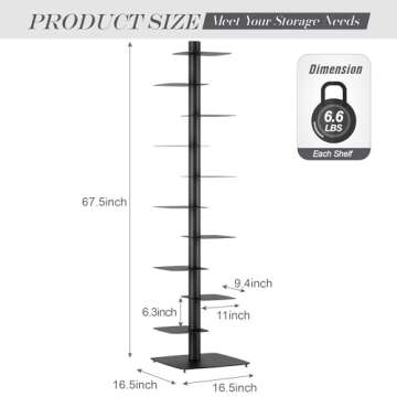 Suchtale Spine Bookshelf - 11-Tier Metal Bookcase, Vertical Book Tower, Organizers for Study & Livin...