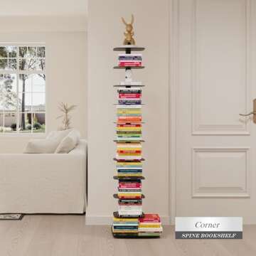 Suchtale Spine Bookshelf - 11-Tier Metal Bookcase, Vertical Book Tower, Organizers for Study & Living Room, DIY Decor, Black