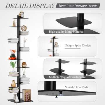 Suchtale Spine Bookshelf - 11-Tier Metal Bookcase, Vertical Book Tower, Organizers for Study & Living Room, DIY Decor, Black