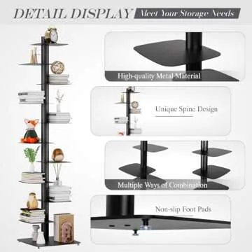 Suchtale Spine Bookshelf - 11-Tier Metal Bookcase, Vertical Book Tower, Organizers for Study & Living Room, DIY Decor, Black