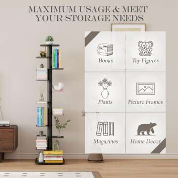 Suchtale Spine Bookshelf - 11-Tier Metal Bookcase, Vertical Book Tower, Organizers for Study & Living Room, DIY Decor, Black