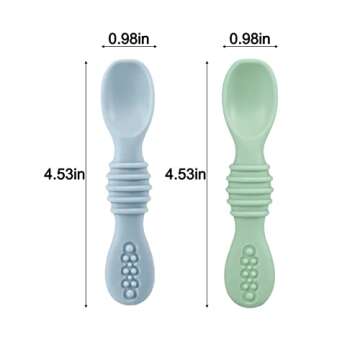 PandaEar 2 Pack Silicone Suction Plate for Baby, Divided Unbreakable Toddler Food Plate with 2 Pack Spoons for Self Feeding, Toddler Utensils Feeding Set Baby Eating Supplies, Crab Shape -Blue&Green