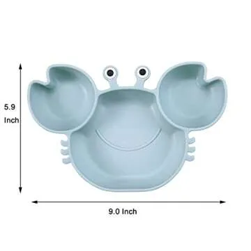PandaEar 2 Pack Silicone Suction Plate for Baby, Divided Unbreakable Toddler Food Plate with 2 Pack Spoons for Self Feeding, Toddler Utensils Feeding Set Baby Eating Supplies, Crab Shape -Blue&Green
