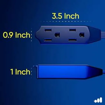 Maximm Cable 12 Ft 360° Rotating Flat Plug Extension Cord/Wire, 16 AWG Multi 3 Outlet Extension Wire, 3 Prong Grounded Wire - Black - UL Certified