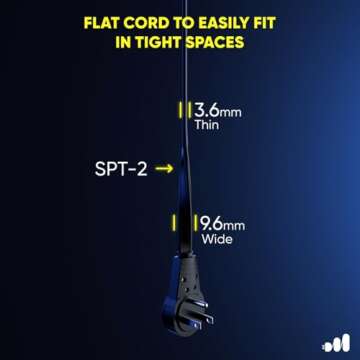 Maximm Cable 12 Ft 360° Rotating Flat Plug Extension Cord/Wire, 16 AWG Multi 3 Outlet Extension Wire, 3 Prong Grounded Wire - Black - UL Certified