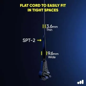 Maximm Cable 12 Ft 360° Rotating Flat Plug Extension Cord/Wire, 16 AWG Multi 3 Outlet Extension Wire, 3 Prong Grounded Wire - Black - UL Certified