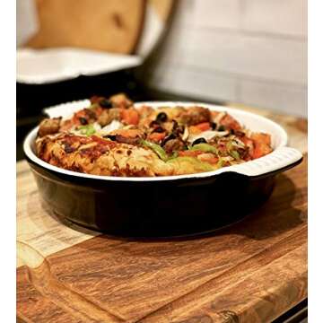 Partito Bella 13x9x3.5" Rectangle Premium Stoneware Baking Dish w/Lid Classic - Kitchen Baker for Lasagna, Casserole, Vegetables, & Dessert (Black, 10"x10" Round Baker)