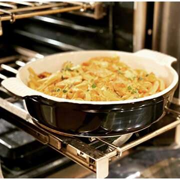 Partito Bella 13x9x3.5" Rectangle Premium Stoneware Baking Dish w/Lid Classic - Kitchen Baker for Lasagna, Casserole, Vegetables, & Dessert (Black, 10"x10" Round Baker)